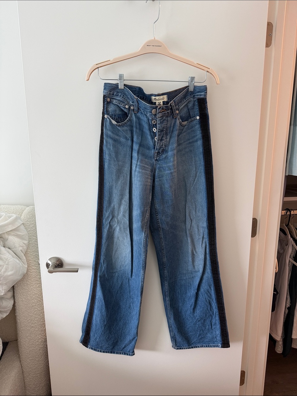 Madewell Two-Tone Blue Wide-Leg Jeans with Dark Side Panels